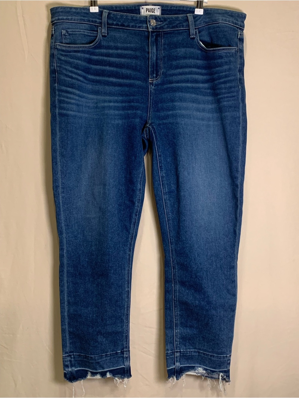 PAIGE Skyline Skinny Crop Jeans Size 34 Dark Wash Raw Hem